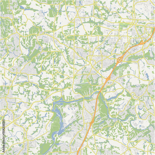 Map of Roswell in Georgia in a normal road map style. Contains layered vector with roads water, parks, etc.