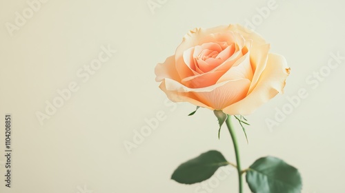 A single pastel peach rose against a soft cream background, close-up shot, Minimalist style