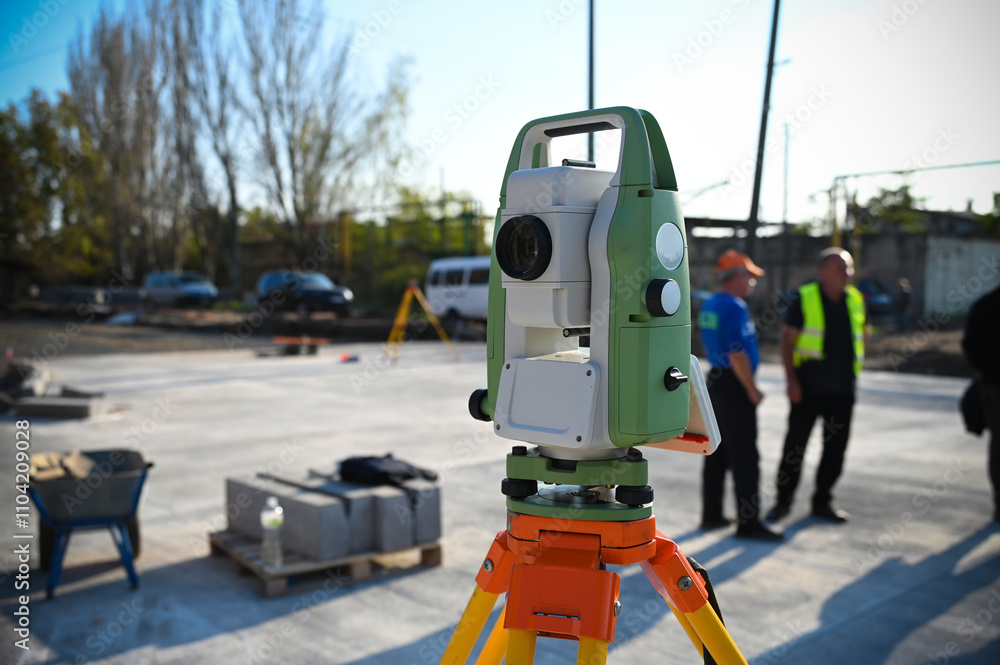 measuring instrument theodelite on a construction site measuring instrument theodelite on a construction site