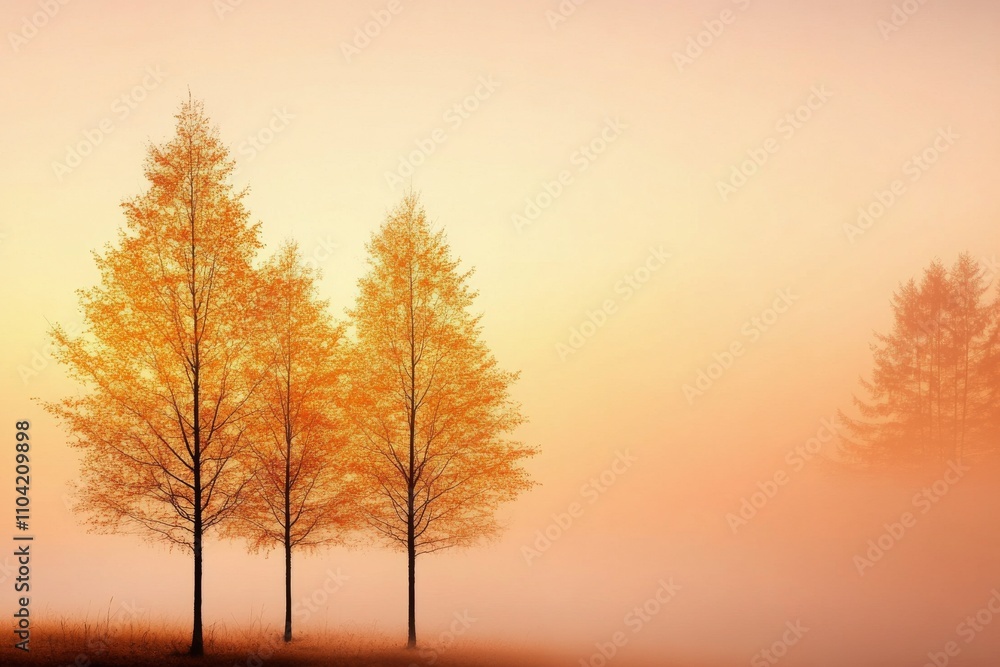 Lonely tree in foggy landscape at dawn with soft pastel colors and serene atmosphere Lonely tree in foggy landscape at dawn with soft pastel colors and serene atmosphere