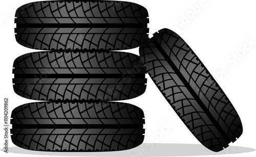 vector automobile rubber tires isolated on white background. 
tire stack flat style design