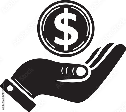 dollar coin with hand financial transaction icon silhouette vector illustration