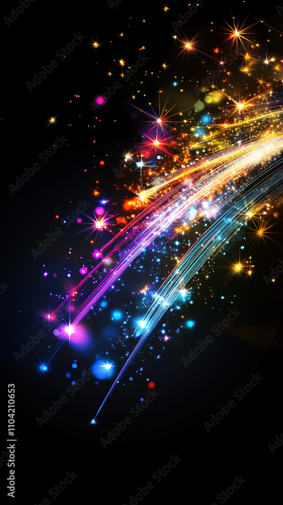 Obraz premium Bright multicolor abstract background features dynamic lines and sparkles creating a festive and vibrant atmosphere