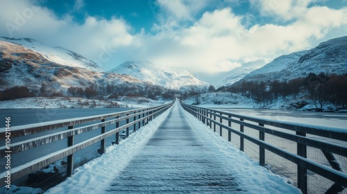 Wallpaper Mural Snowy Bridge Over Mountains: A Winter Wonderland Adventure Awaits You Torontodigital.ca