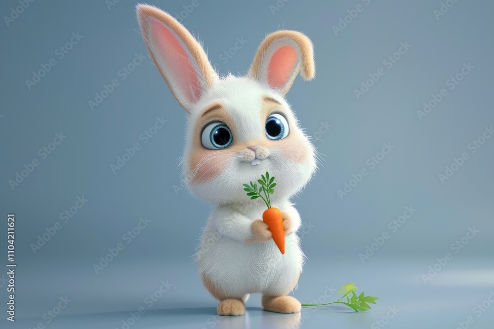 A cute cartoon rabbit holding a carrot, showcasing a playful and friendly character. A cute cartoon rabbit holding a carrot, showcasing a playful and friendly character.