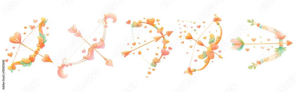 Naklejka premium Vibrant Watercolor Cupid Bow and Arrow Design on Transparent Background, Concept of Valentine Day