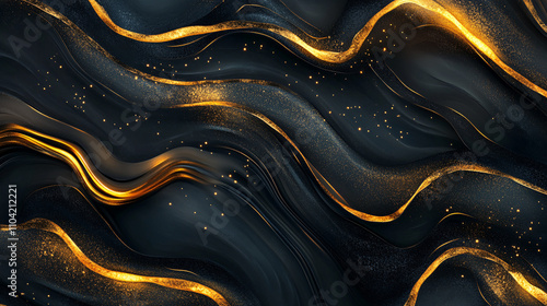 Wallpaper Mural Abstract background features rippling gold waves over a deep black surface, creating a luxurious and elegant visual appeal that evokes a sense of sophistication and calm Torontodigital.ca
