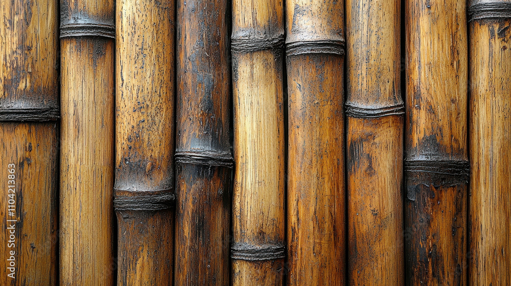 Close up of bamboo wood texture showcasing smooth and parallel lines, highlighting natural patterns and earthy tones. This evokes sense of tranquility and nature Close up of bamboo wood texture showcasing smooth and parallel lines, highlighting natural patterns and earthy tones. This evokes sense of tranquility and nature