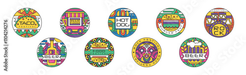 Food Festival Logo and Round Sticker Vector Set