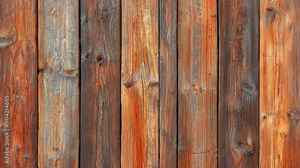 Wooden planks with rich texture and warm tones create rustic backdrop. vertical grain pattern showcases shades of brown and orange, evoking natural and earthy feel Wooden planks with rich texture and warm tones create rustic backdrop. vertical grain pattern showcases shades of brown and orange, evoking natural and earthy feel