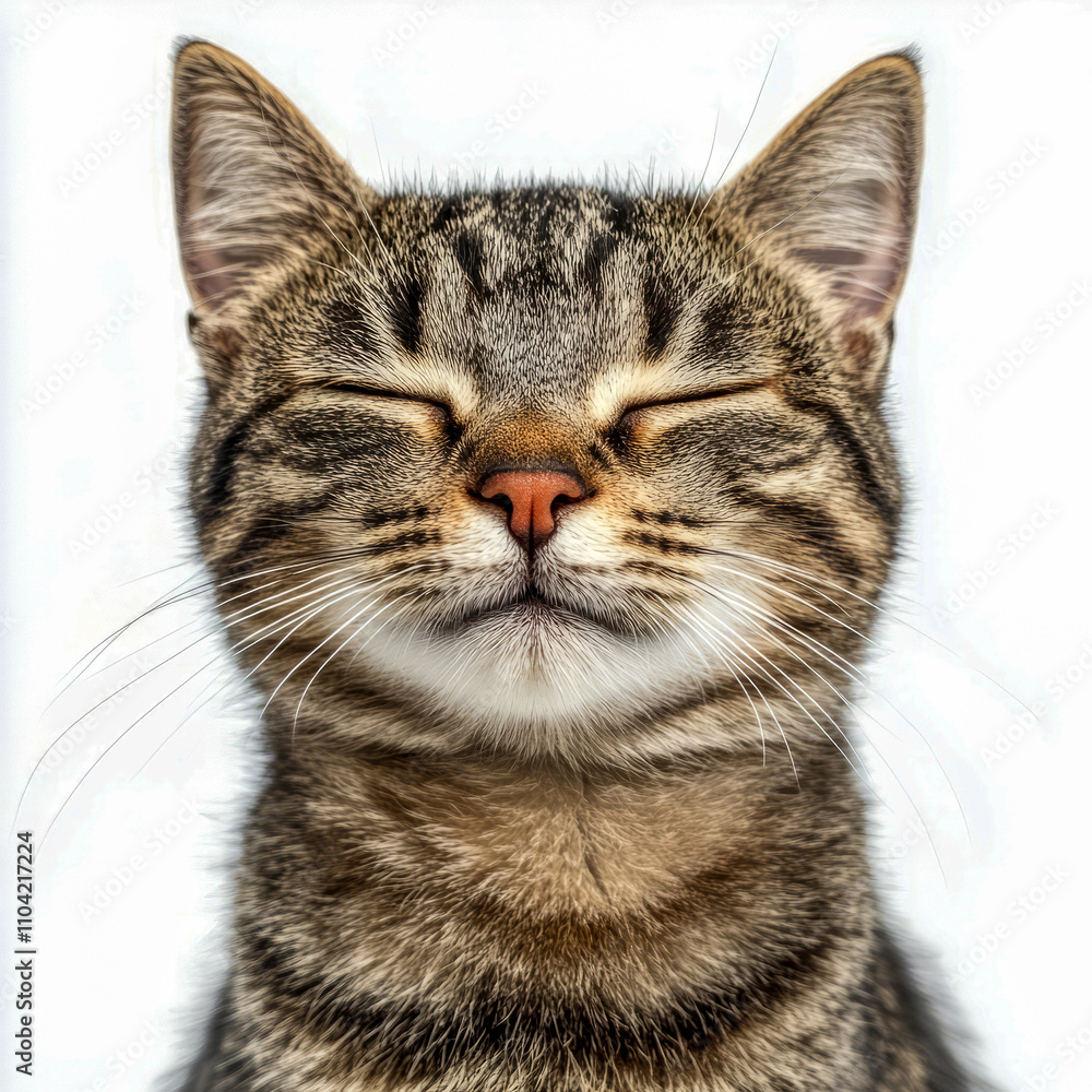 Content tabby cat with closed eyes and relaxed expression Content tabby cat with closed eyes and relaxed expression