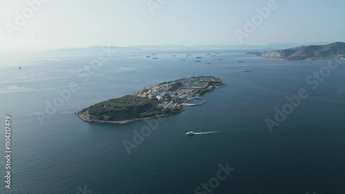 Aerial View of Psittalia Island and Its Wastewater Treatment Facility photo