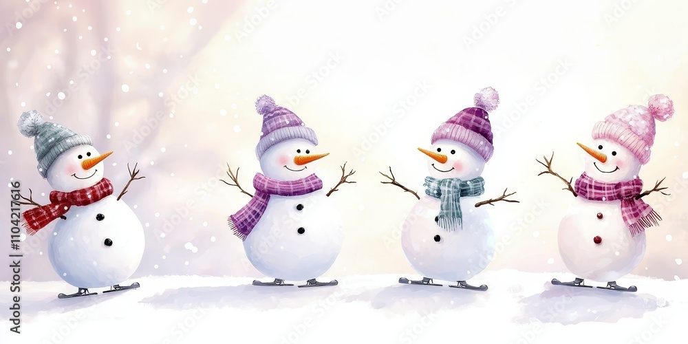 Cute snowman illustration with snow in the winter. Cute snowman illustration with snow in the winter.