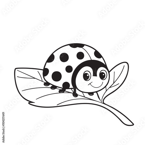 Cartoon ladybug with a smiling child on a leaf in a playful garden setting