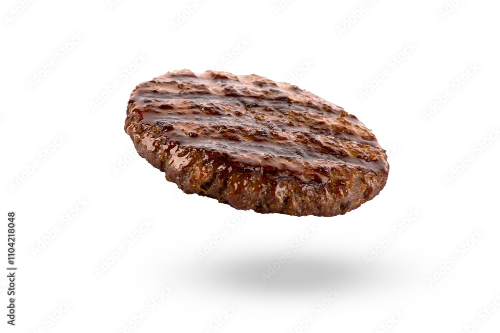 Cooked hamburger patty on white background. Cooked hamburger patty on white background.