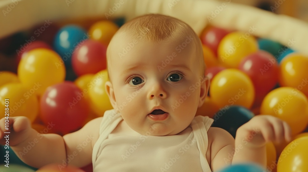 A Baby Surrounded by Colorful Play Balls A Baby Surrounded by Colorful Play Balls