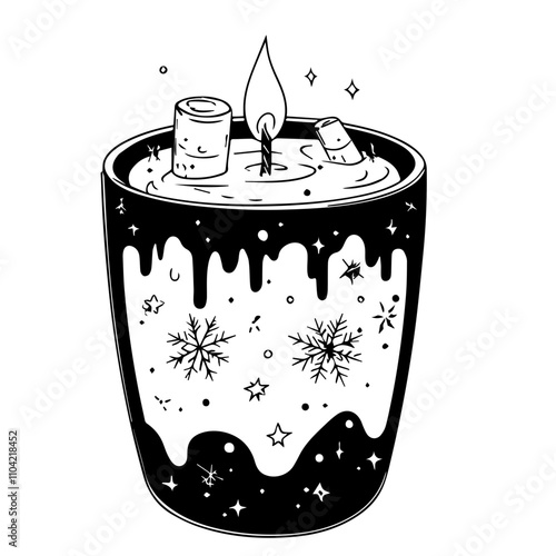 Festive candles. Christmas, New Year sketch drawing