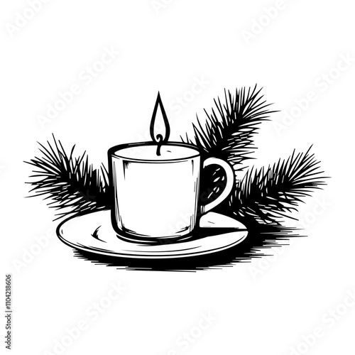 Festive candles. Christmas, New Year sketch drawing