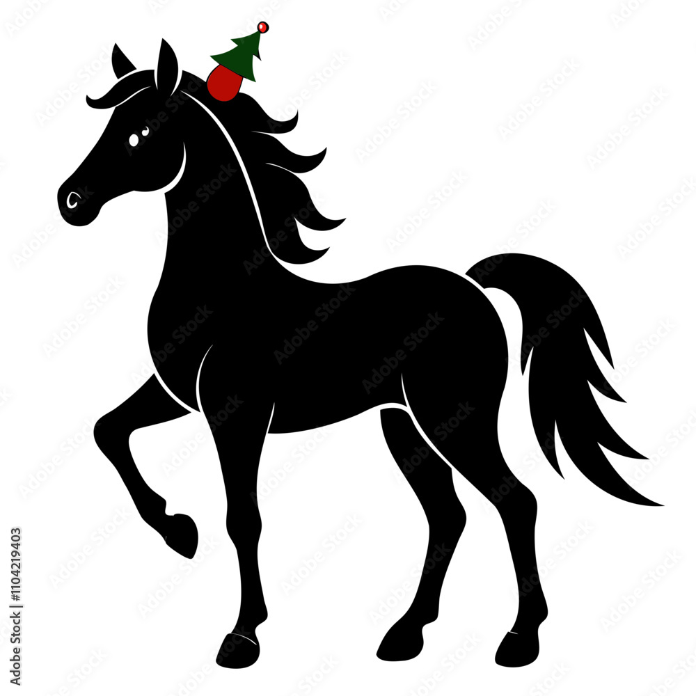 Obraz premium Christmas Horse Black Silhouette vector illustration isolated on a transparent background