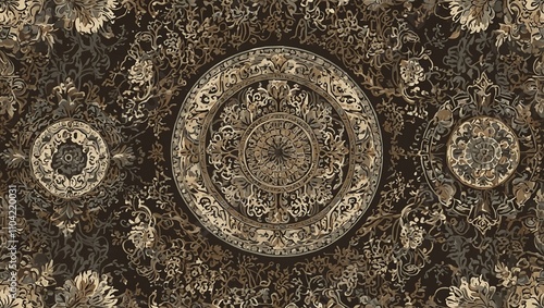 Wallpaper Mural Antique oriental card pattern with white shades. Torontodigital.ca