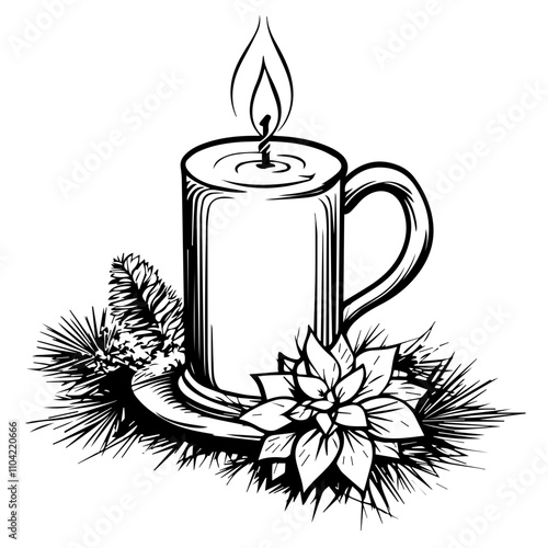 Festive candles. Christmas, New Year sketch drawing