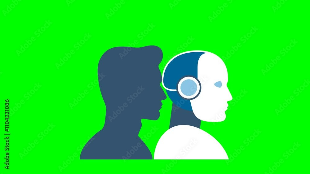 Human brain mind head with artificial intelligence robot head concept ...