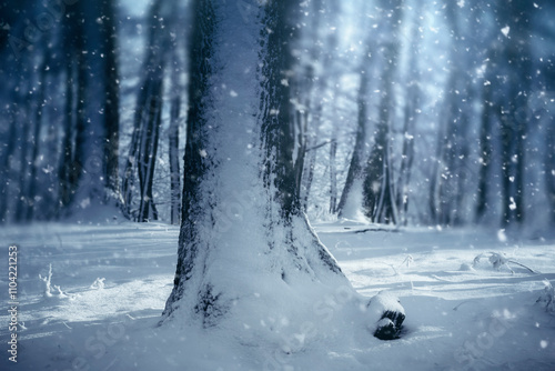 snow flakes falling on tree...