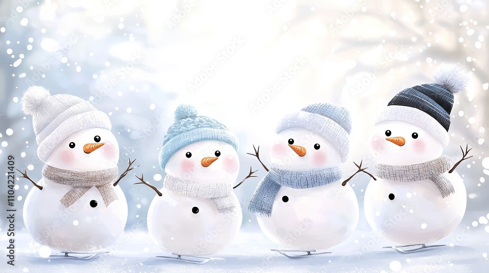 Cute snowman illustration with snow in the winter. Cute snowman illustration with snow in the winter.