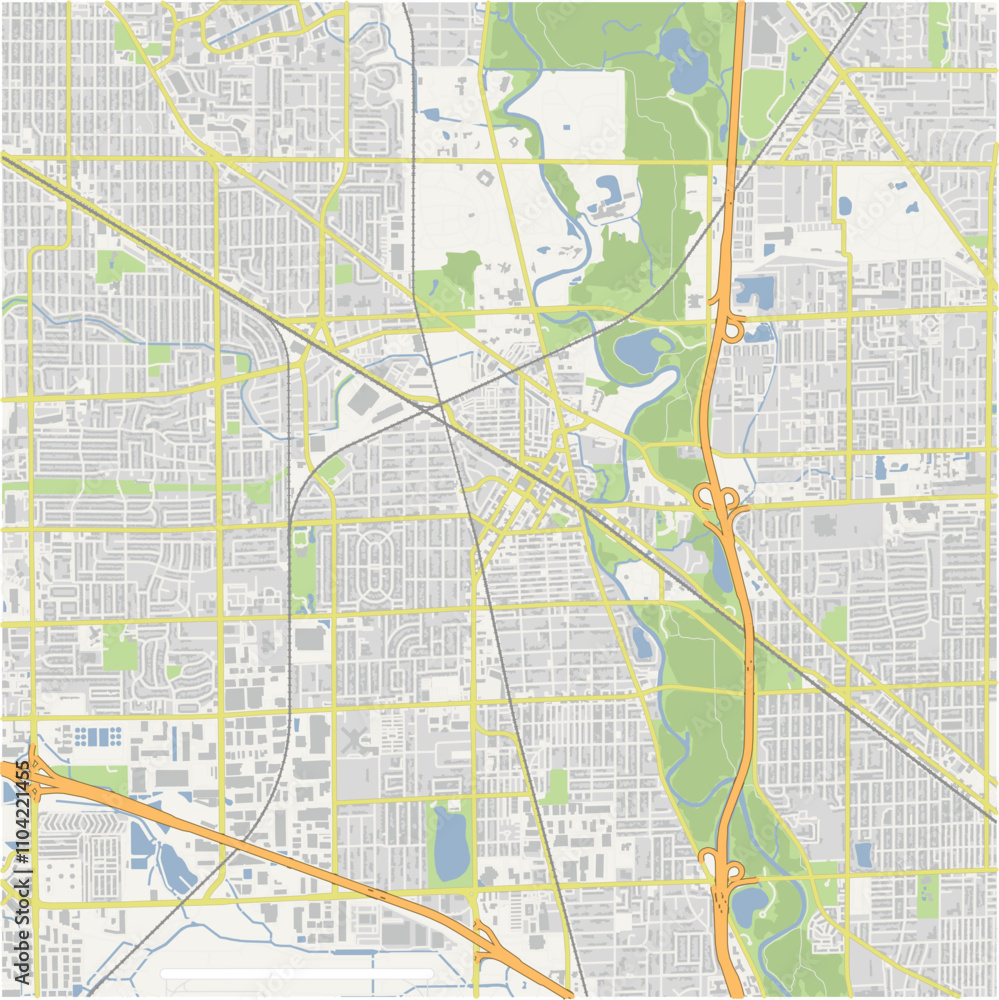 Map of Des Plaines in Illinois in a normal road map style. Contains layered vector with roads water, parks, etc.