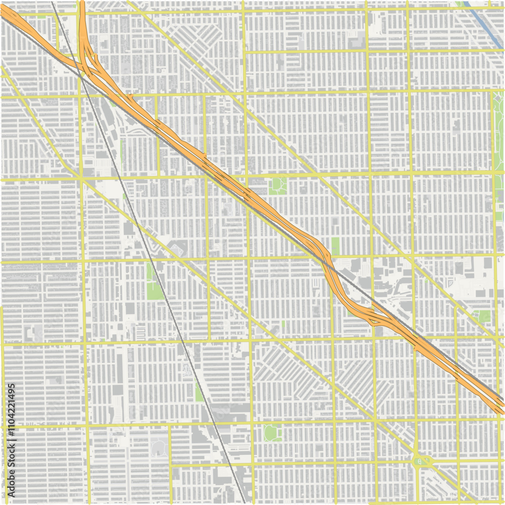 Fototapeta premium Map of Irving Park in Illinois in a normal road map style. Contains layered vector with roads water, parks, etc.