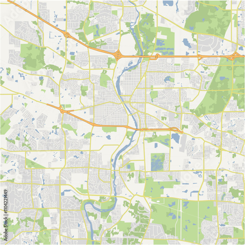 Map of Elgin in Illinois in a normal road map style. Contains layered vector with roads water, parks, etc.