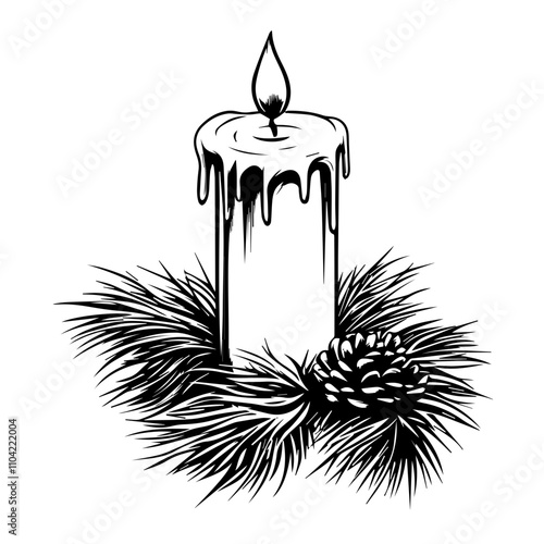 Festive candles. Christmas, New Year sketch drawing