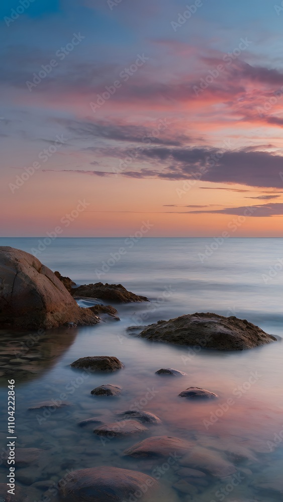 Calm Wallpaper Featuring Serene Ocean View, Rocky Shoreline, and Sunset Sky for Peaceful Inspiration Calm Wallpaper Featuring Serene Ocean View, Rocky Shoreline, and Sunset Sky for Peaceful Inspiration