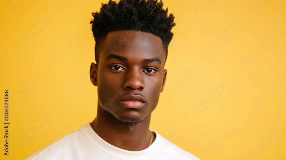 Obraz premium Portrait of a Young Man Against a Bright Yellow Background