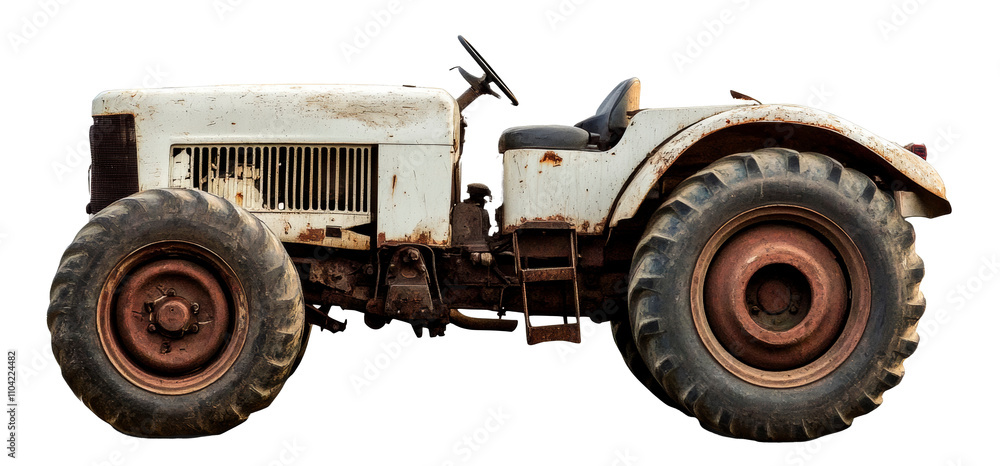 Old rusty tractor parked in a rural area during the daylight Old rusty tractor parked in a rural area during the daylight