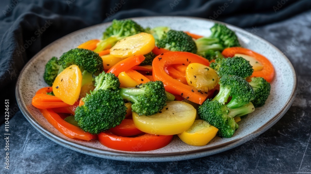 A vibrant plate of saut?ed vegetables featuring broccoli, bell peppers, and squash. A vibrant plate of saut?ed vegetables featuring broccoli, bell peppers, and squash.