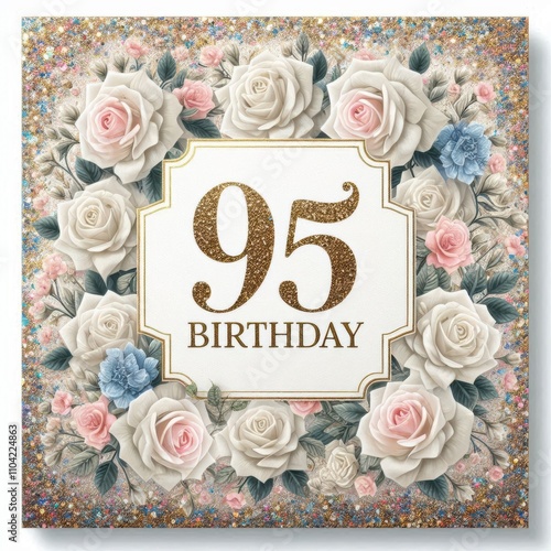 Elegant 95th birthday card adorned with roses and sparkling details. photo