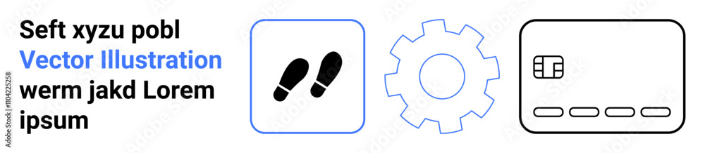 Footprint, cogwheel, and card icons alongside lorem ipsum text. Ideal for financial services, technology integration, digital transformation, user onboarding, navigation guidance, process automation Footprint, cogwheel, and card icons alongside lorem ipsum text. Ideal for financial services, technology integration, digital transformation, user onboarding, navigation guidance, process automation
