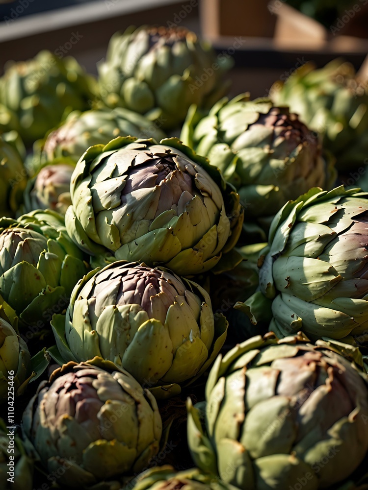 Artichokes at a farmer's market showcasing their texture. Artichokes at a farmer's market showcasing their texture.