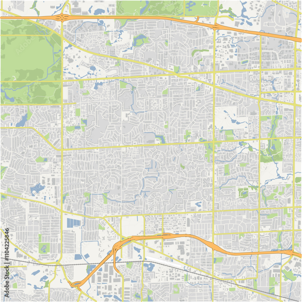 Fototapeta premium Map of Schaumburg in Illinois in a normal road map style. Contains layered vector with roads water, parks, etc.