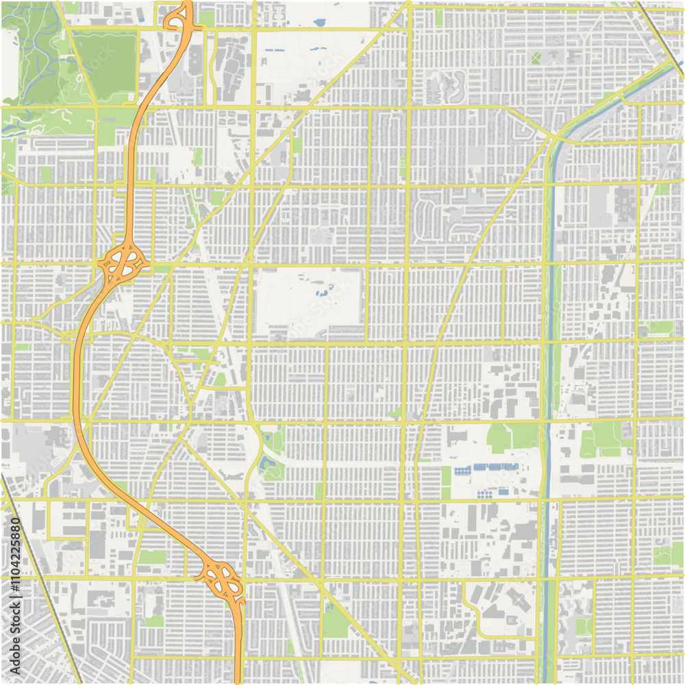 Fototapeta premium Map of Skokie in Illinois in a normal road map style. Contains layered vector with roads water, parks, etc.
