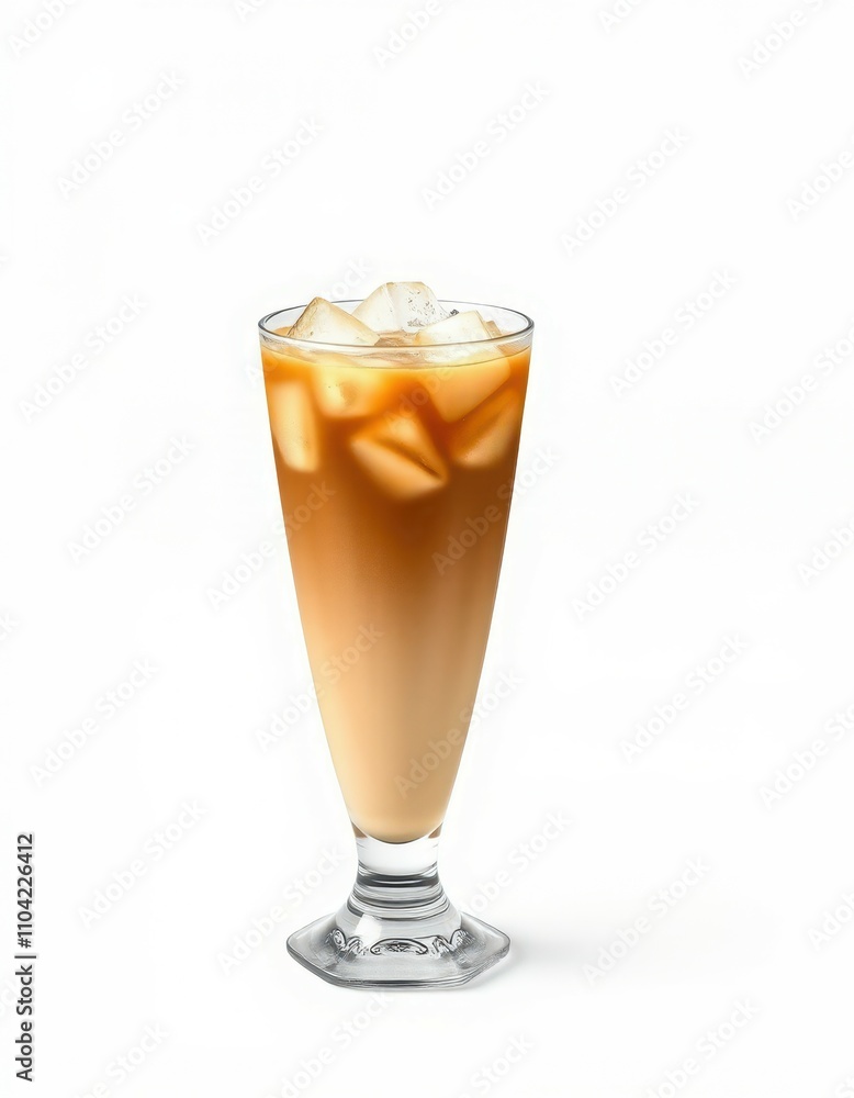 Enjoying a refreshing iced coffee with ice cubes on a bright background in a tall glass Enjoying a refreshing iced coffee with ice cubes on a bright background in a tall glass