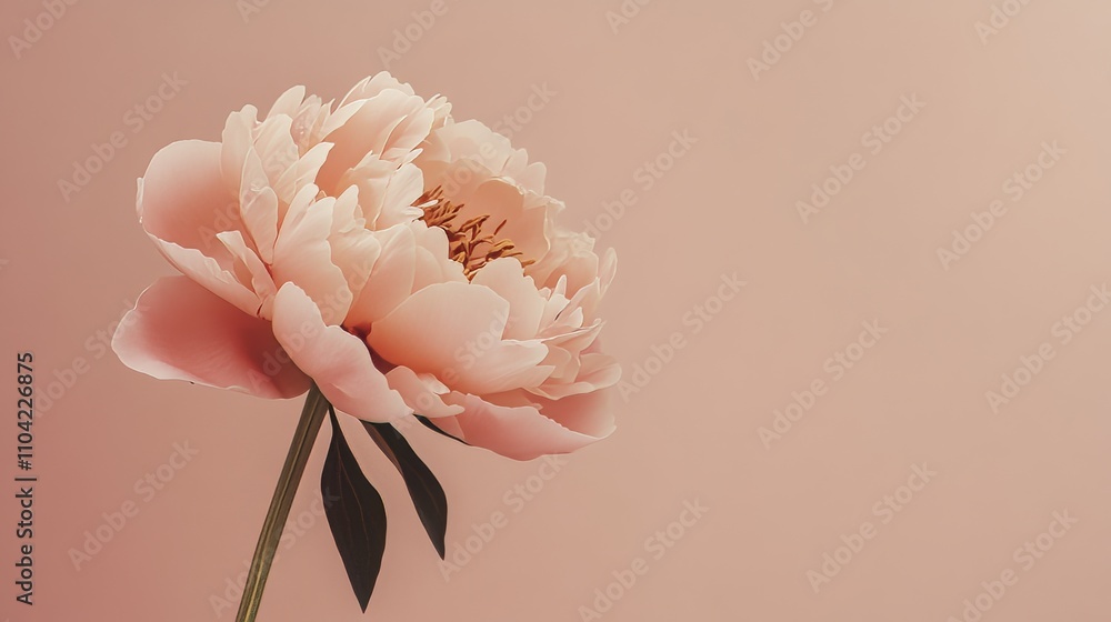Fototapeta premium A single soft rose gold peony against a muted taupe background, close-up shot, Minimalist style