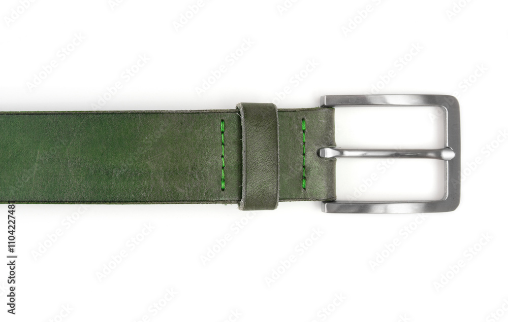 Green leather belt isolated on a white background Green leather belt isolated on a white background