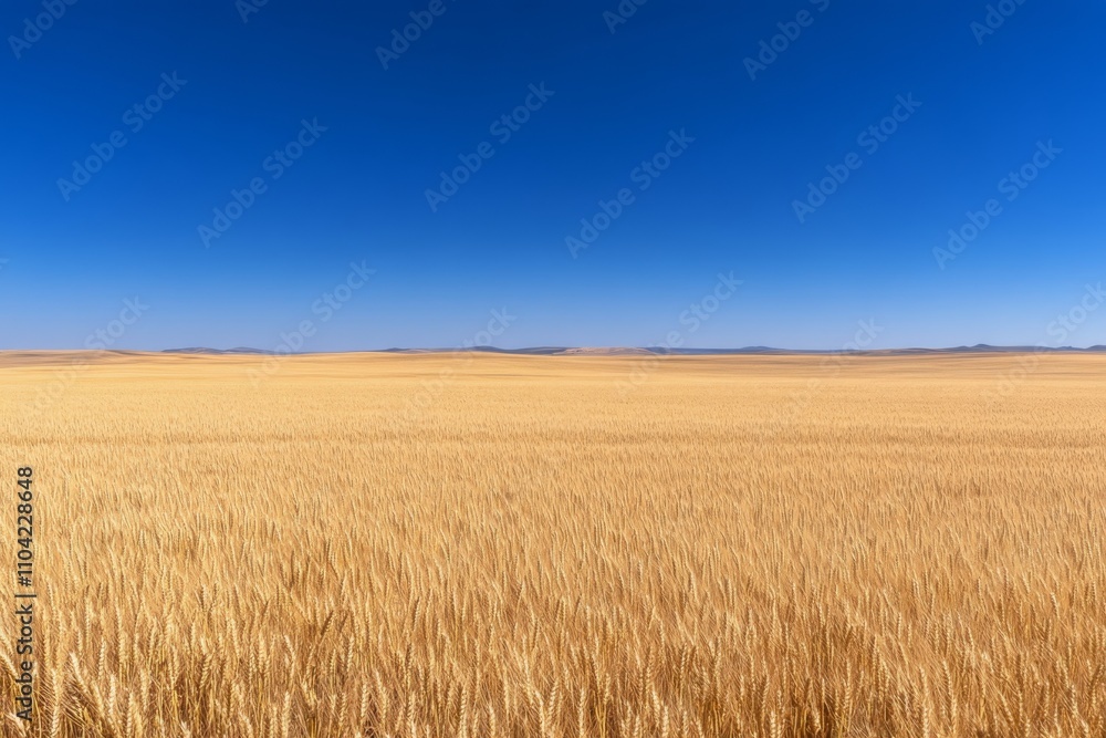 Golden wheat field under clear blue sky during a sunny day Golden wheat field under clear blue sky during a sunny day