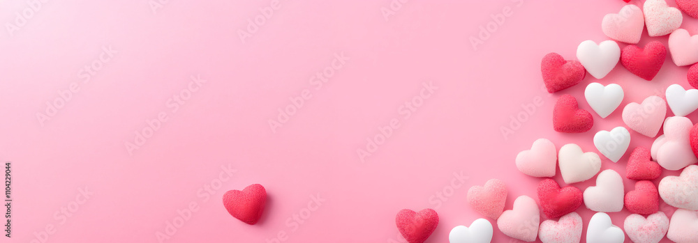 top view, heart border on isolated pink background. St Valentine's celebration concept. For banner, design, sale, social media, blog, cover, thumbnail, presentation, linkedin top view, heart border on isolated pink background. St Valentine's celebration concept. For banner, design, sale, social media, blog, cover, thumbnail, presentation, linkedin