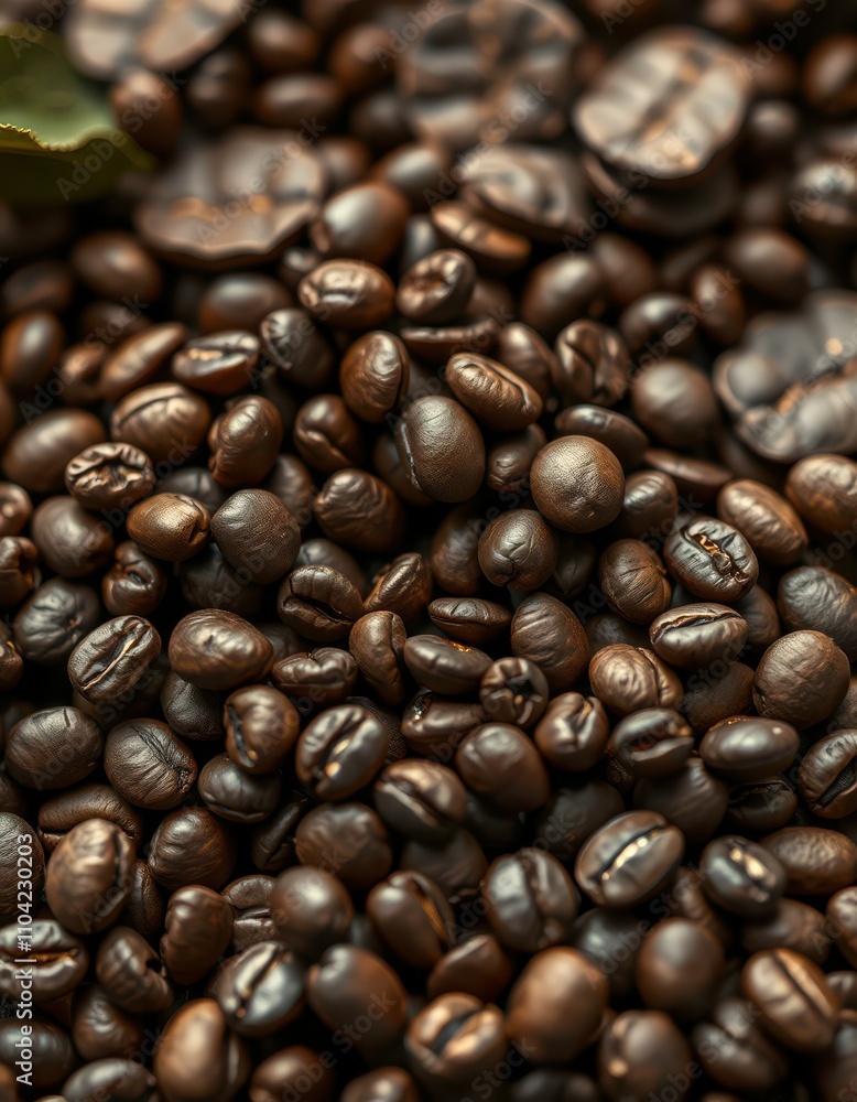 Freshly roasted coffee beans scattered in a warm and inviting setting during morning preparation Freshly roasted coffee beans scattered in a warm and inviting setting during morning preparation