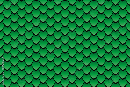 Seamless geometric pattern, snake fish, mermaid, dragon scales. Minimal abstract texture in green color, animal vector background for your design, cover and wallpaper