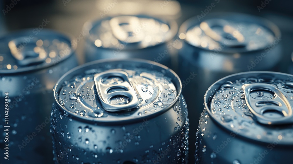 Group of ice cold soda cans with condensation visible on the outside. Group of ice cold soda cans with condensation visible on the outside.