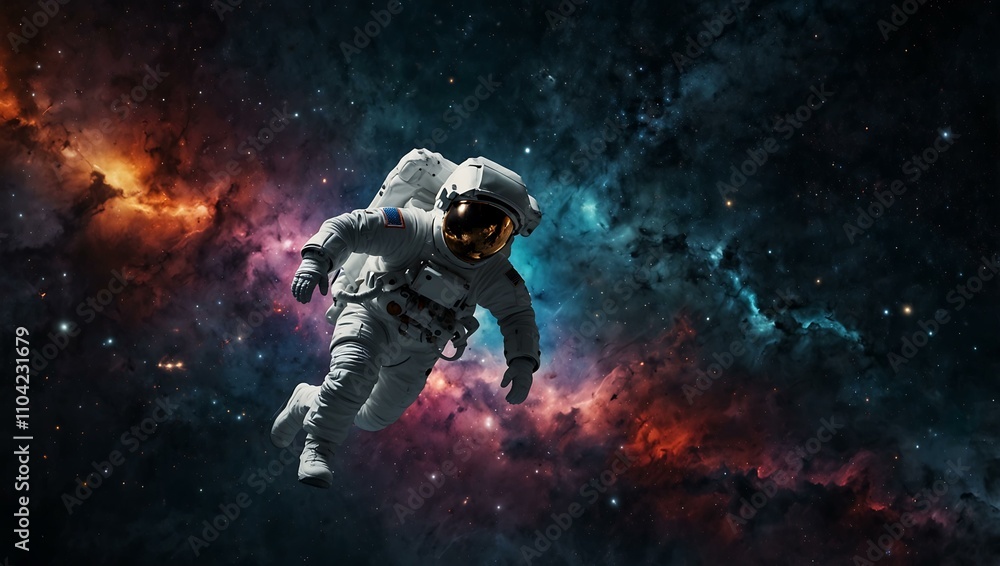Astronaut stepping into a galactic universe through a wall. Astronaut stepping into a galactic universe through a wall.